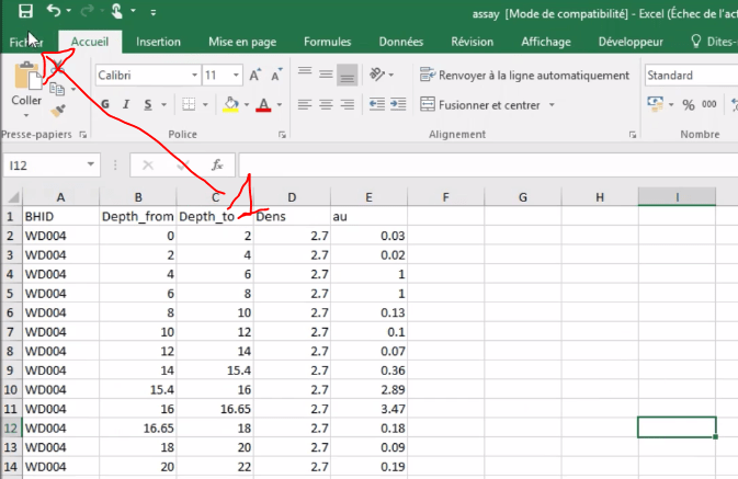 Enregistrer Excel sous csv Base de données géologiques