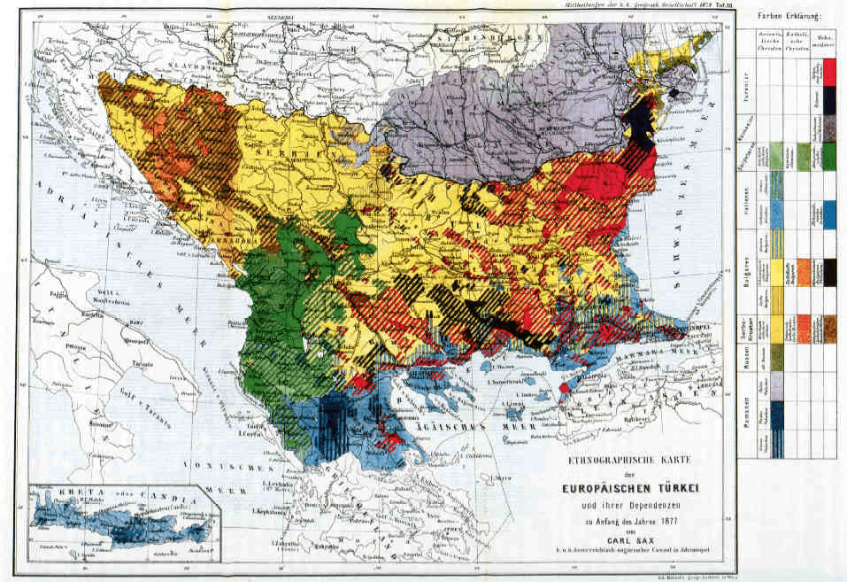 Carte ethnographique des Balkans en 1877 