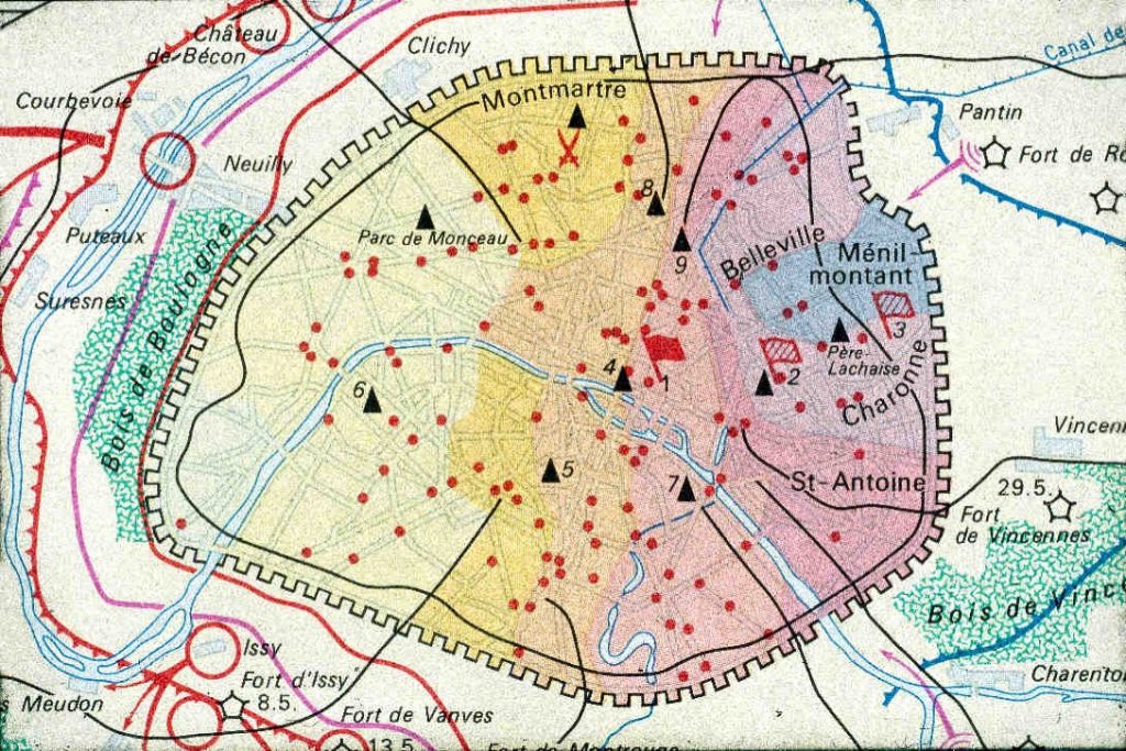 Les derniers jours de La Commune à Paris en 1871.Haack Atlas zur Geschichte, 1970 