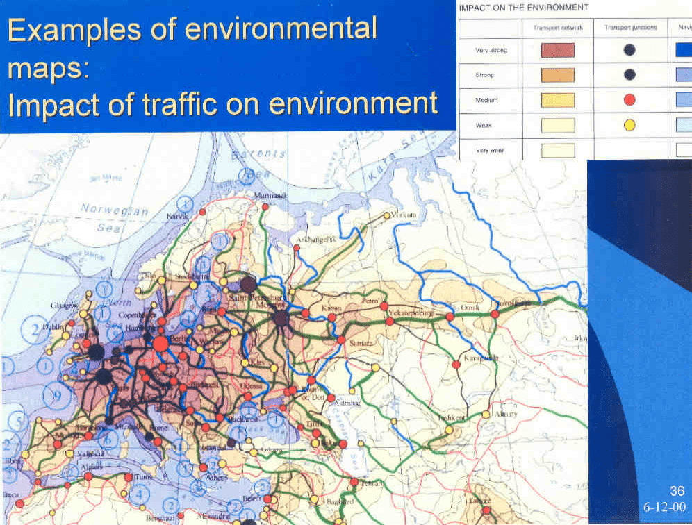 L’impact de la circulation sur l’environnement, extrait de l’Atlas mondial des Ressources et de l’Environnement. Académie des Sciences russe © Ed.Hölzel.1998. 